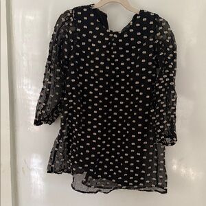 Zara Black Sheer Polka Dot Dress with Cream Dots
